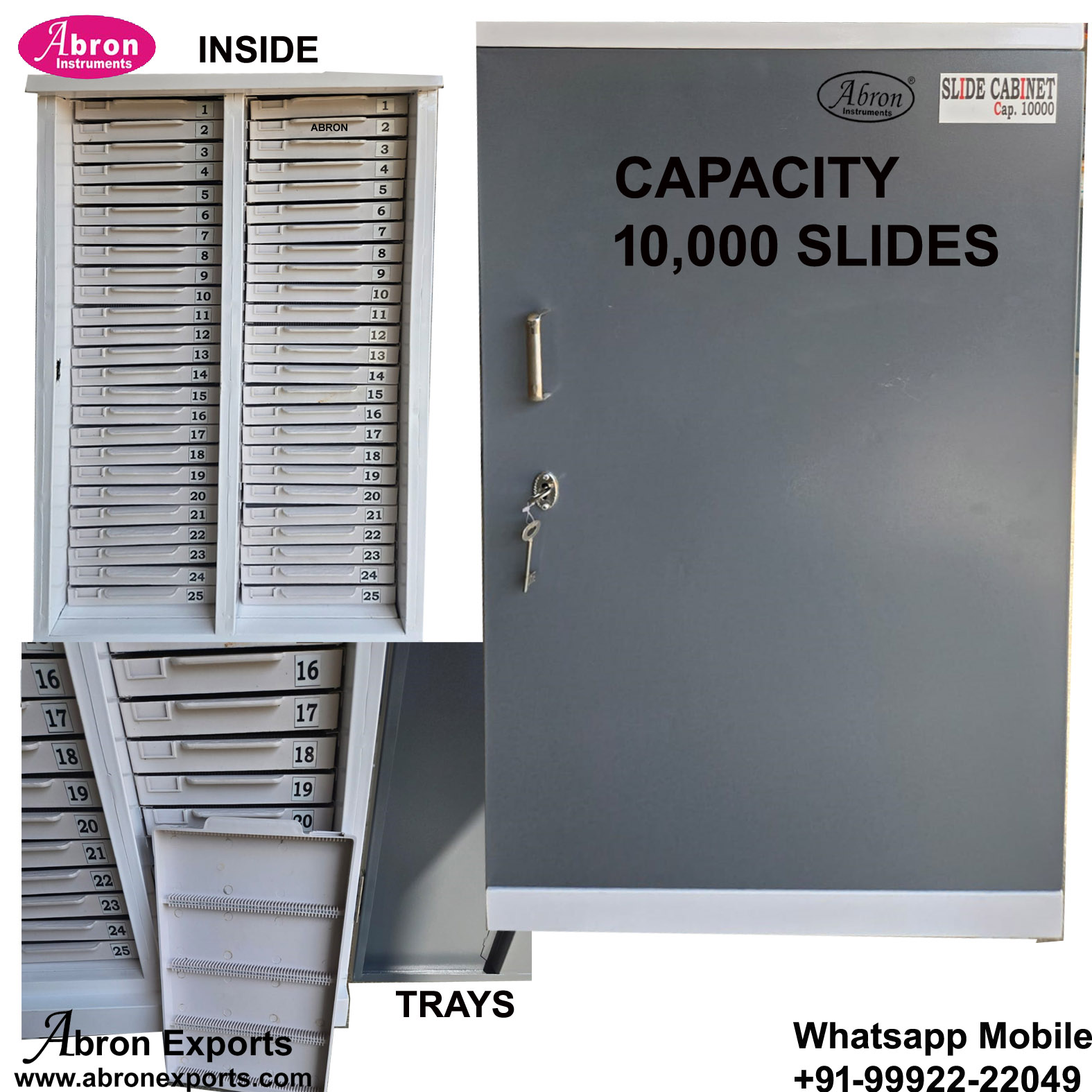 Slide Cabinet Metal Body 10,000 Slides 25 Trays 400 Slides Per Tray Abron AB-82M10T 